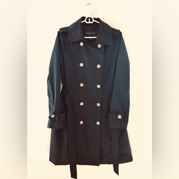Rachel Zoe Black Double-Breasted Trench Coat, Women’s Large - Picture 2 of 10